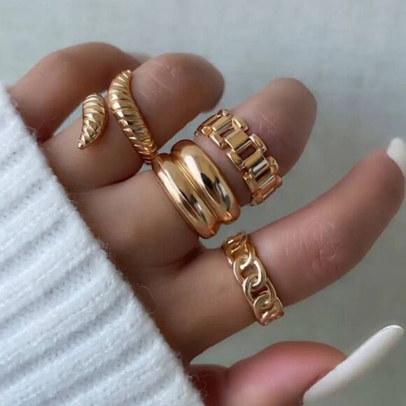 No Brand Jewelry - 4pc Set Chunky Rings Gold